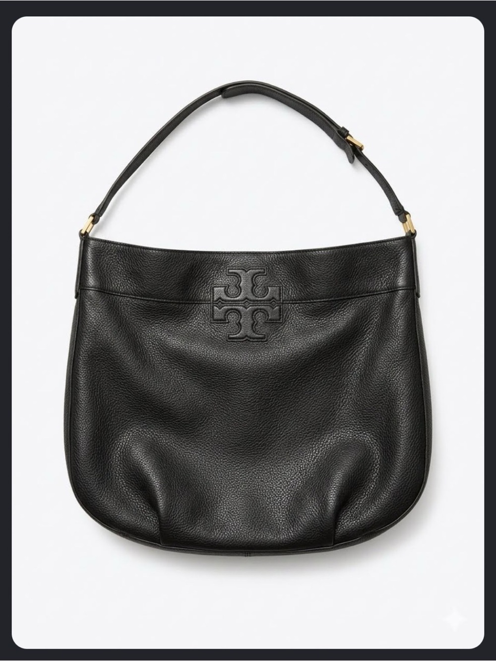 Tory Burch Black Pebbled Leather Hobo Shoulder Bag with Logo